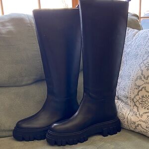 Marc Fisher Malena Black Knee-High Lug Sole Boots